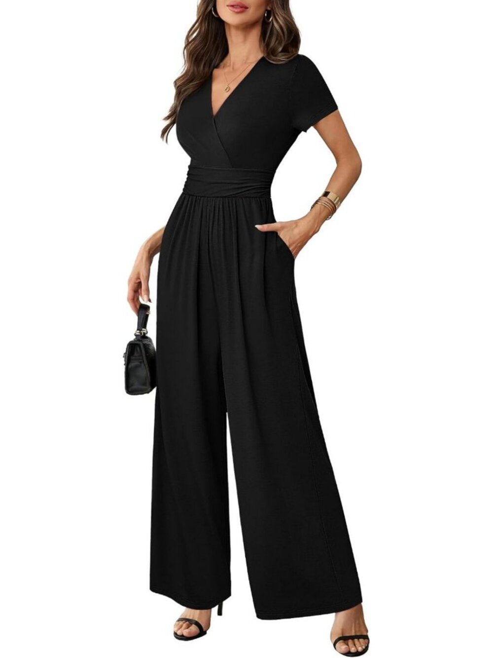 Chic Women's Short Sleeve Wide Leg Jumpsuit - Dressy Casual Romper Outfit